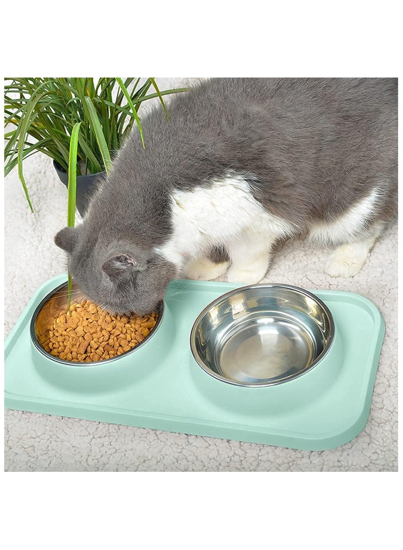 ليموس أوعية طعام للحيوانات الاليفة مضادة للانزلاق وغير قابلة للانسكاب مع حامل حصيرة من السيليكون - أطباق مياه من الفولاذ المقاوم للصدأ قابلة للإزالة للقطط والكلاب الصغيرة - Image 3