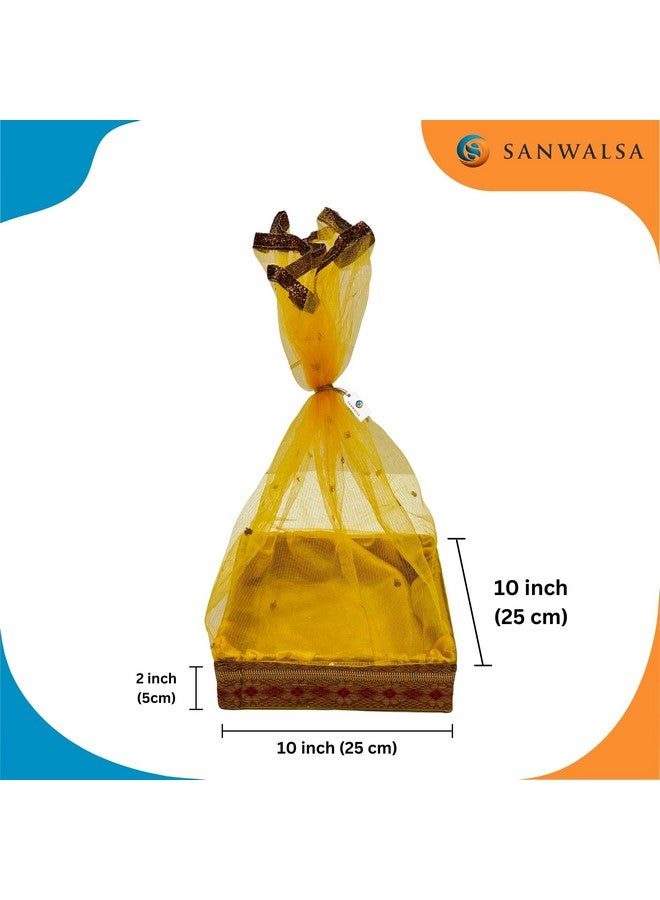 SANWALSA (Medium, 10x10x2 inch, Square) MDF Base Designer Gift Hamper Packaging Baskets with Net Cover, Gift Hamper Organiser perfect for any occasion (Yellow) - Image 4