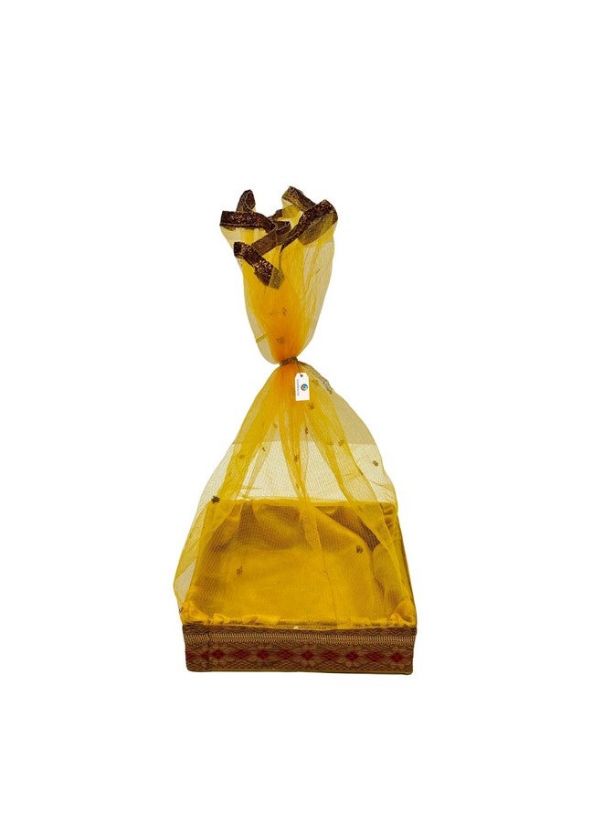 SANWALSA (Medium, 10x10x2 inch, Square) MDF Base Designer Gift Hamper Packaging Baskets with Net Cover, Gift Hamper Organiser perfect for any occasion (Yellow) - Image 1