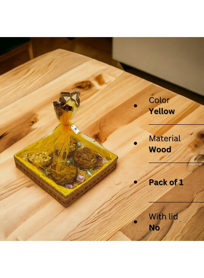SANWALSA (Medium, 10x10x2 inch, Square) MDF Base Designer Gift Hamper Packaging Baskets with Net Cover, Gift Hamper Organiser perfect for any occasion (Yellow) - Image 2