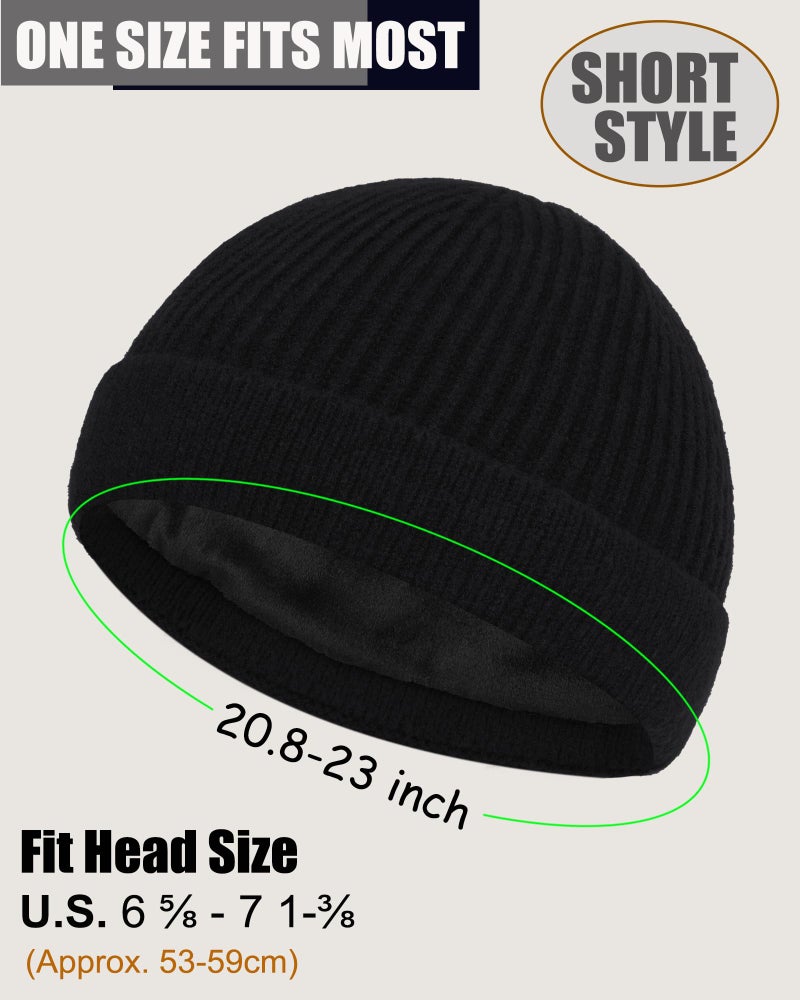 ROYBENS Swag Wool Short Fisherman Beanie for Men Women, Fleece Lined Warm Winter Hat, Knit Cuff Trawler Beanies Watch Skull Cap Black - Image 3