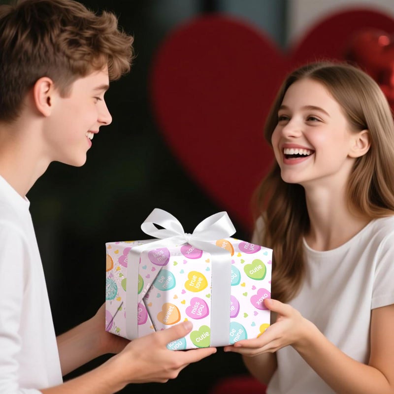 Fabllewavi 1 Roll Valentineâ€™s Day Conversation Heart Wrapping Paper Mini Roll - 17in x 32.8Ft Romantic Love Heart Pattern Gift Wrap Paper for Valentines Day DIY Crafts Anniversary Wedding Party Supplies - Image 4