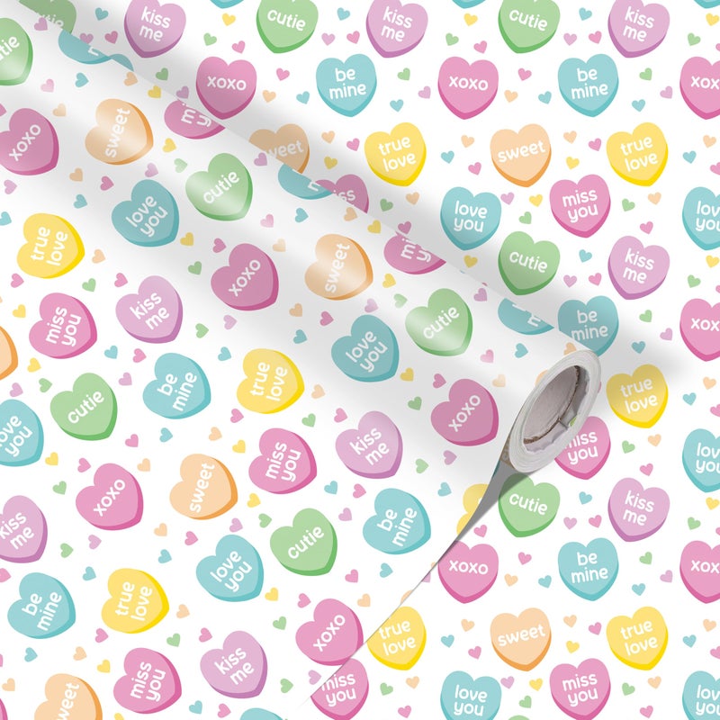Fabllewavi 1 Roll Valentineâ€™s Day Conversation Heart Wrapping Paper Mini Roll - 17in x 32.8Ft Romantic Love Heart Pattern Gift Wrap Paper for Valentines Day DIY Crafts Anniversary Wedding Party Supplies - Image 1