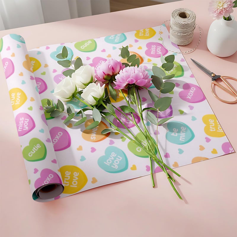 Fabllewavi 1 Roll Valentineâ€™s Day Conversation Heart Wrapping Paper Mini Roll - 17in x 32.8Ft Romantic Love Heart Pattern Gift Wrap Paper for Valentines Day DIY Crafts Anniversary Wedding Party Supplies - Image 5