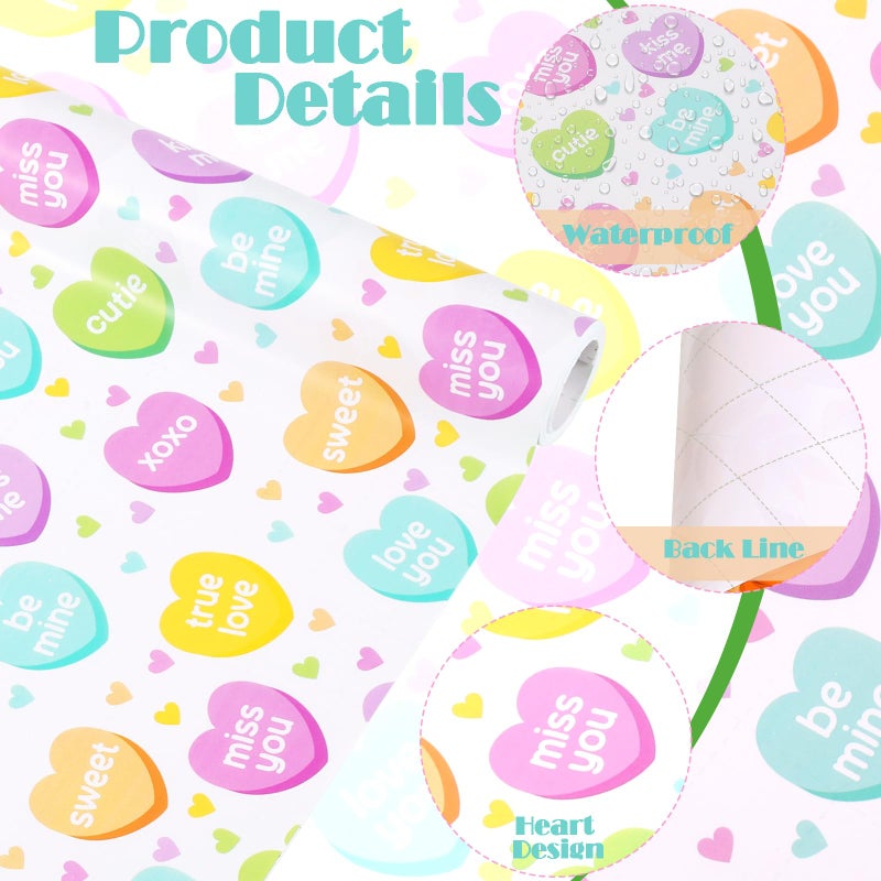 Fabllewavi 1 Roll Valentineâ€™s Day Conversation Heart Wrapping Paper Mini Roll - 17in x 32.8Ft Romantic Love Heart Pattern Gift Wrap Paper for Valentines Day DIY Crafts Anniversary Wedding Party Supplies - Image 2
