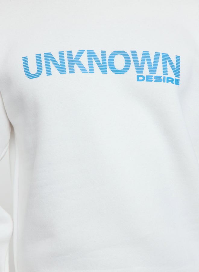 trendyol Ecru Oversize/Wide Cut Text Printed Crew Neck Inside Polar Fleece Sweatshirt - Image 4