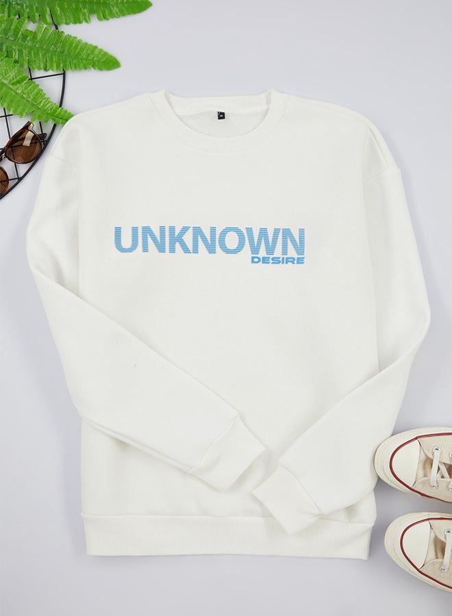 trendyol Ecru Oversize/Wide Cut Text Printed Crew Neck Inside Polar Fleece Sweatshirt - Image 5
