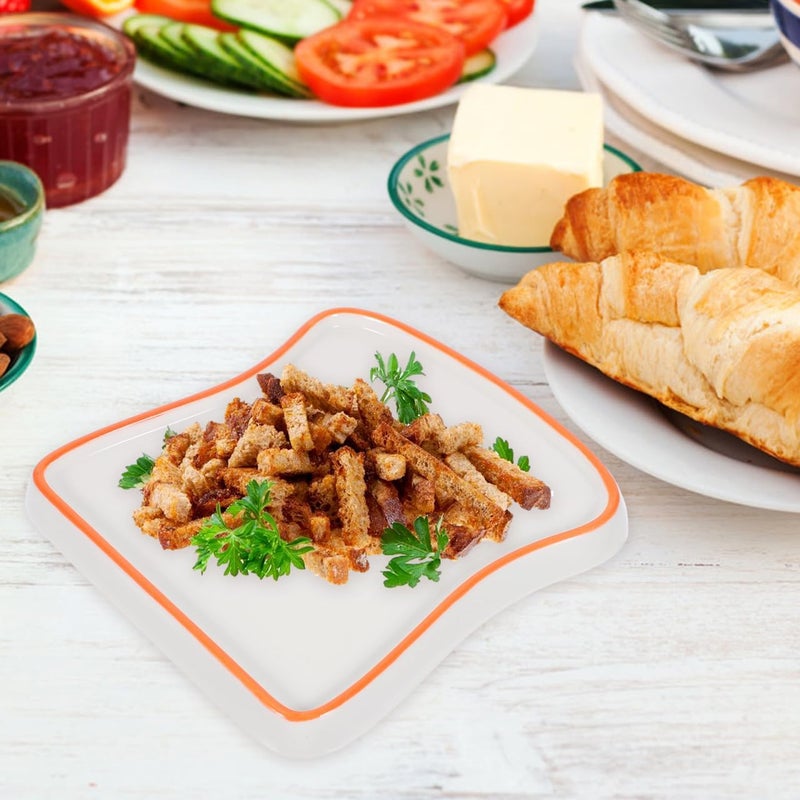 DOITOOL Ceramic Toast Shape Food Plate  688 Inch Dinner Plate White Bread Tray for Breakfast Dessert Salad  Microwave Oven Dishwasher Safe - Image 4