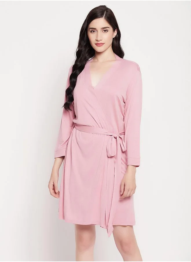 Clovia Viscose Long Sleeves Robe with Tie Belt