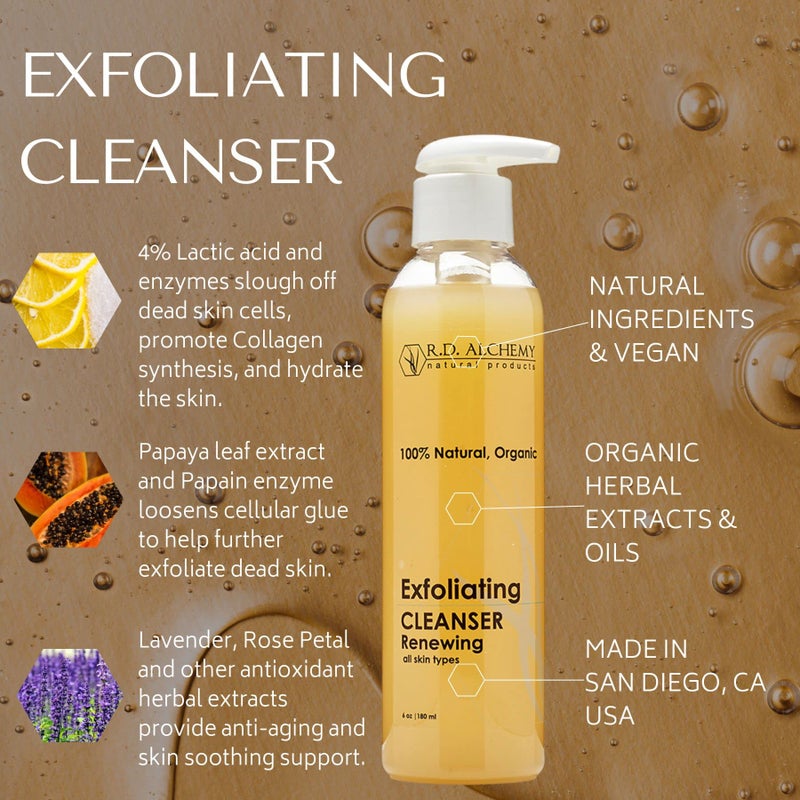 RD Alchemy - 100%  Natural & Organic Exfoliating Cleanser - Natural Face Wash for All skin Types. Sulfate Free, with AHAs Gently Cleanse Dirt, Oil and Makeup as it Exfoliates Dead Skin Making You GLOW! - Image 3