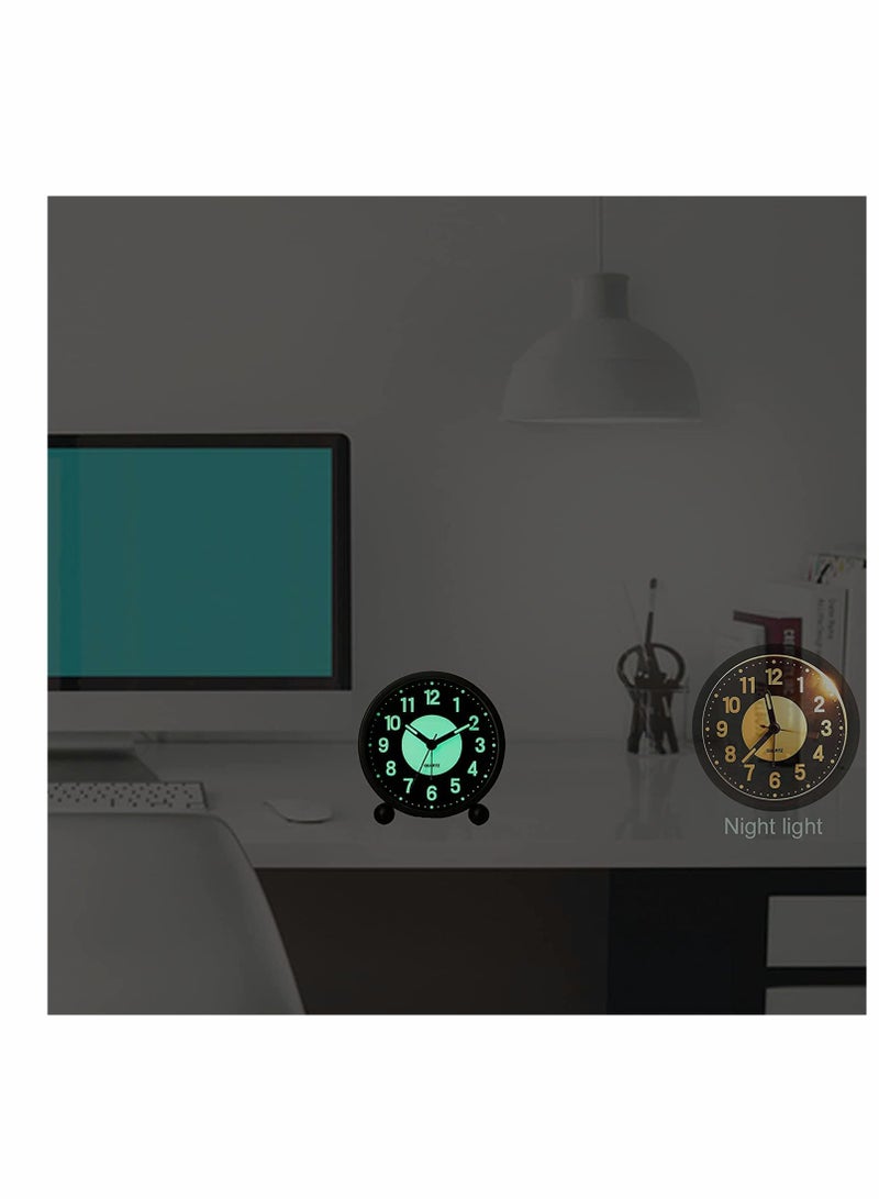Excefore Alarm Clock, Luminous 4'' Round Silent Analog Table Clock Non-Ticking, Battery Operated with Loud Alarm and Night Light Small Desk Clock for Bedroom, Bedside Table - 1Pcs - Image 4