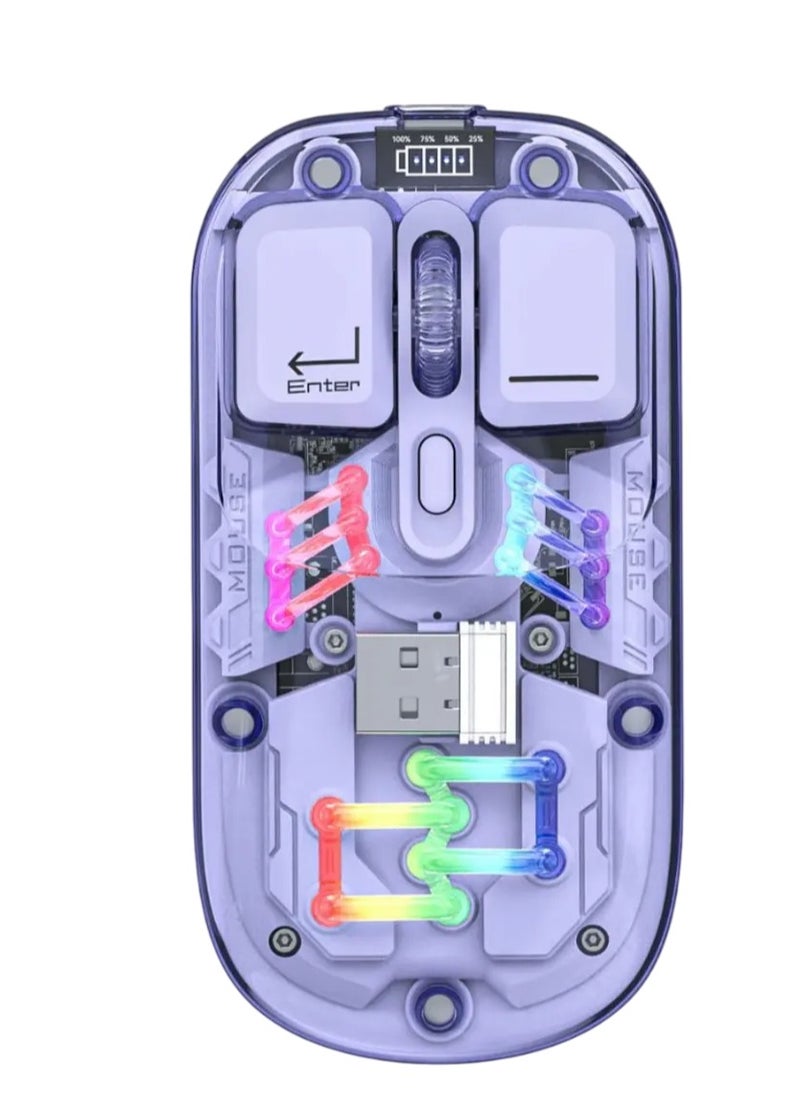 Generic Transparent Wireless Dual-Mode RGB Bluetooth Mouse - Purple 