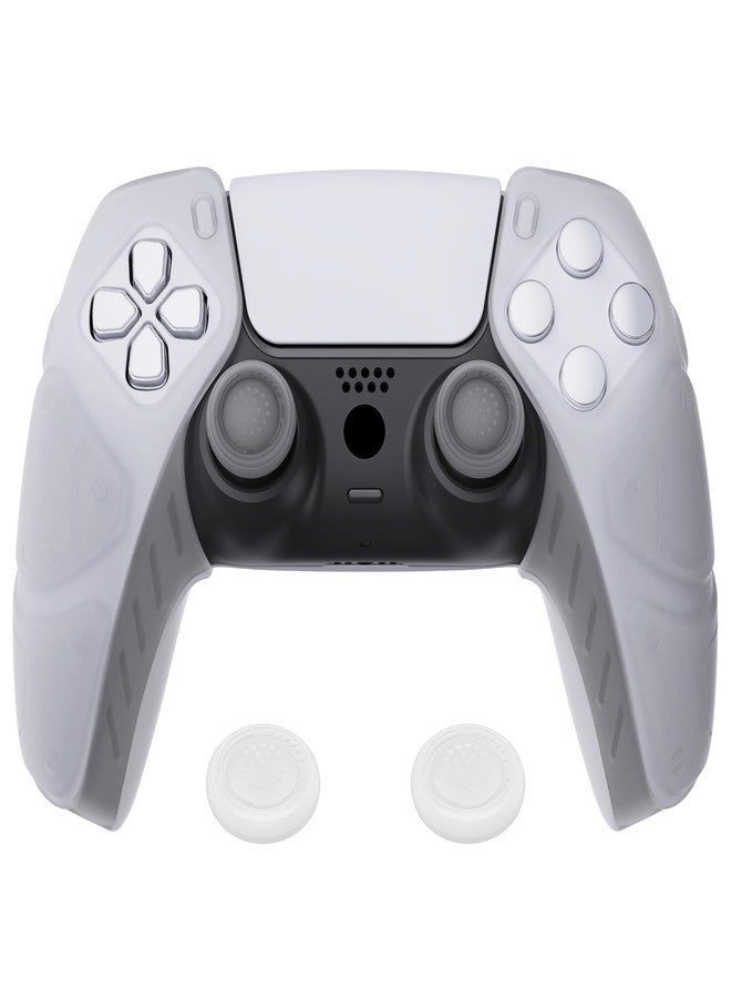 PlayVital Mecha Edition Clear White Ergonomic Soft Controller Silicone Case Grips for ps5, Rubber Protector Skins with Thumbstick Caps for ps5 Controller - Compatible with Charging Station - Image 1