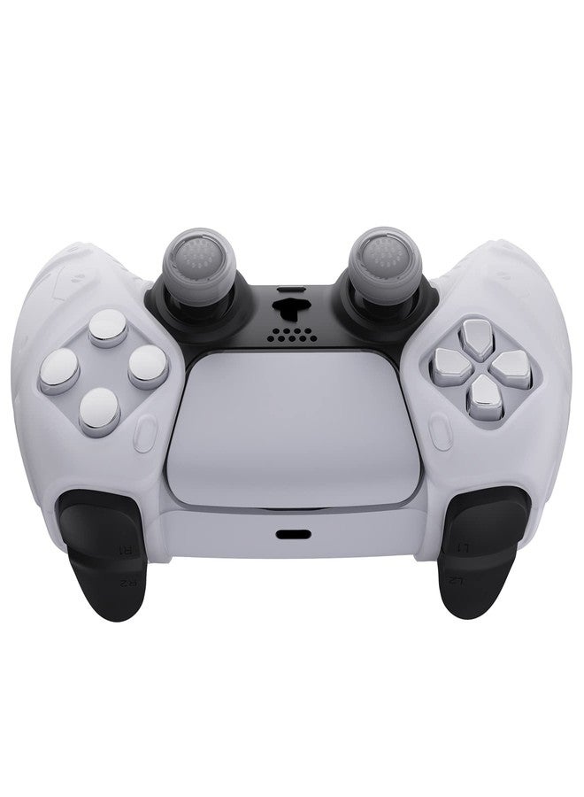 PlayVital Mecha Edition Clear White Ergonomic Soft Controller Silicone Case Grips for ps5, Rubber Protector Skins with Thumbstick Caps for ps5 Controller - Compatible with Charging Station - Image 5