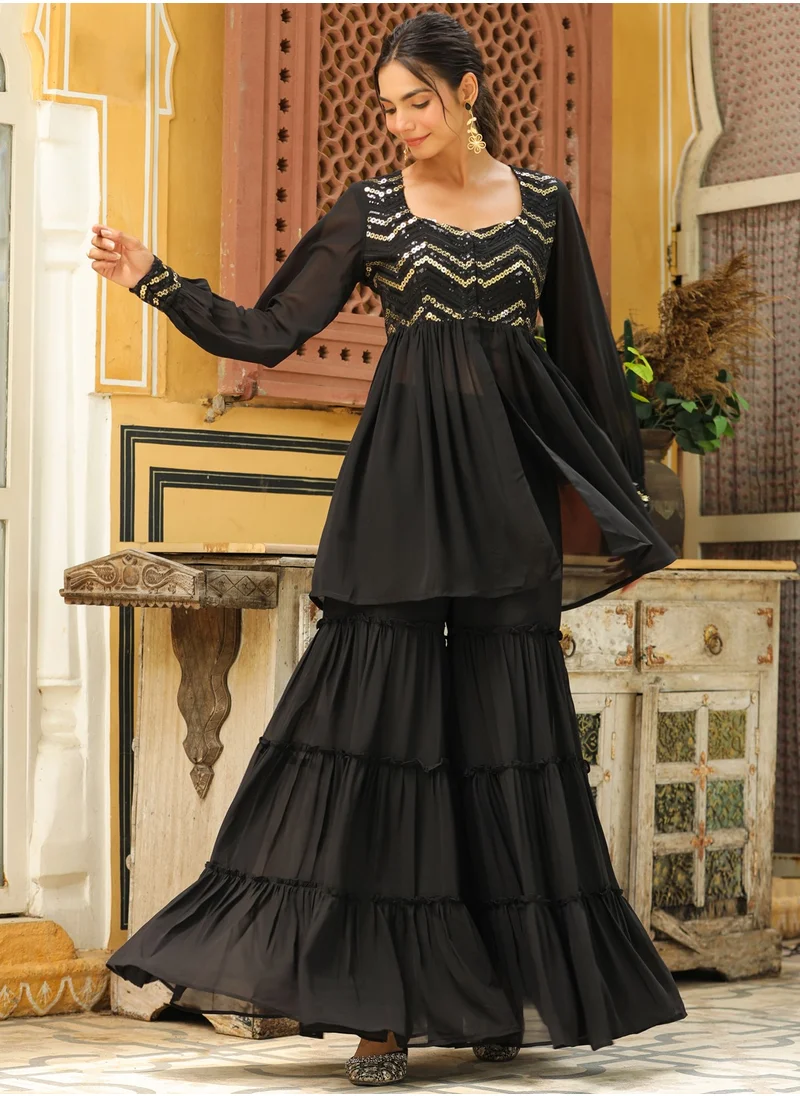 kolaba Black Sequined Sharara Set