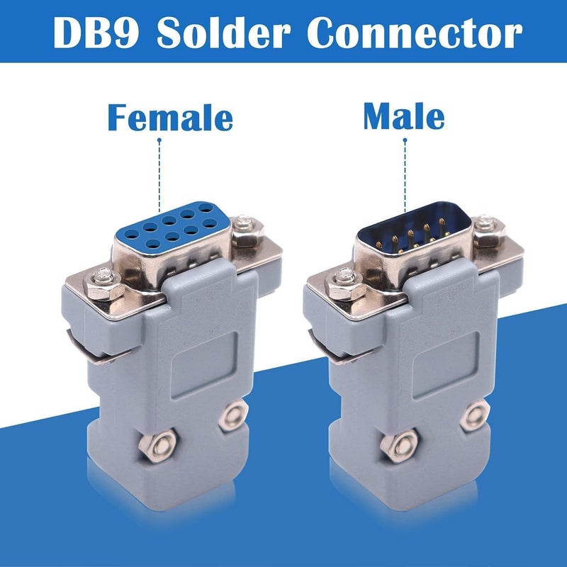ميلفي موصلات Melfi DB9 Pin D-SUB مع كوب لحام – غلاف مطلي بالقصدير مع أغطية بلاستيكية رمادية خفيفة الوزن، معبأة بشكل فردي للتجميع السريع والاتصالات الآمنة (2 قطع موصل ذكر وأنثى) - Image 3