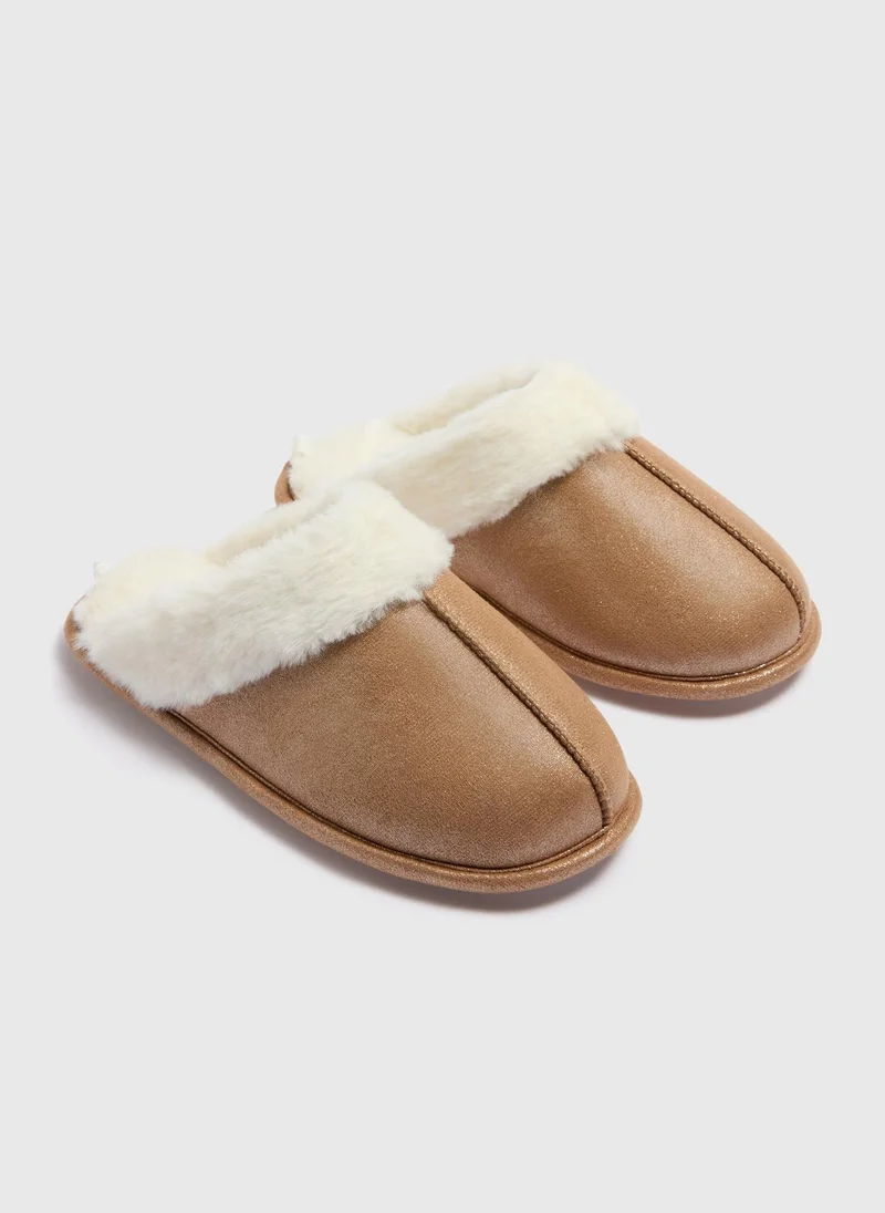 Matalan Girls Tan Snug Mule Slippers