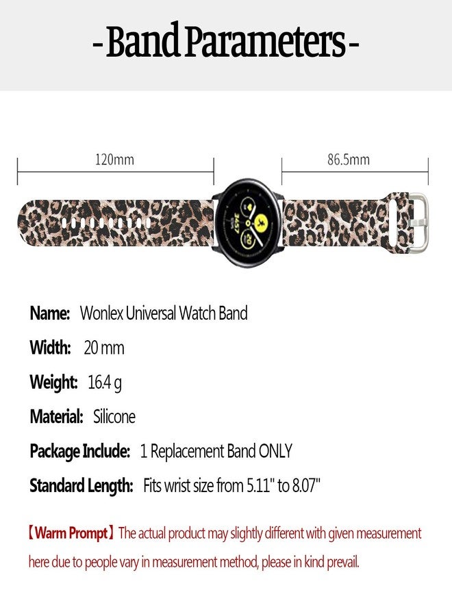 Wonlex Universal Silicone Watch Band Replacement, 20mm Soft Straps Compatible with Gizmo Watch/Samsung Galaxy Watch Active/42mm/Gear Sport/HUAWEI Watch/TicWatch Bands(Leopard) - Image 4