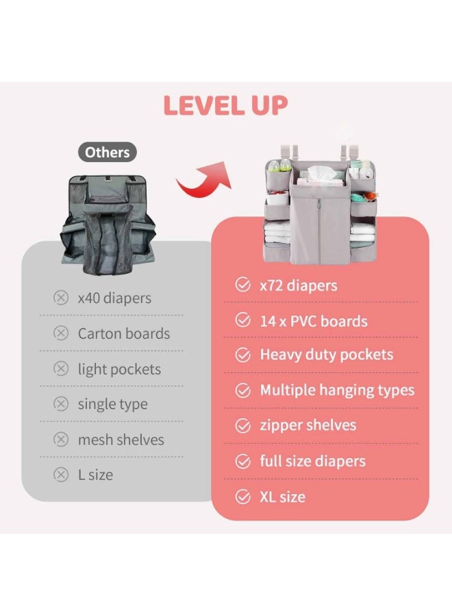 Hanging Diaper Organizer for Nursery, Large Capacity Baby Storage Rack with 14 Reinforced Boards, Multiple Hanging Options, Non-Toxic and Durable Material, Off-White - Image 3