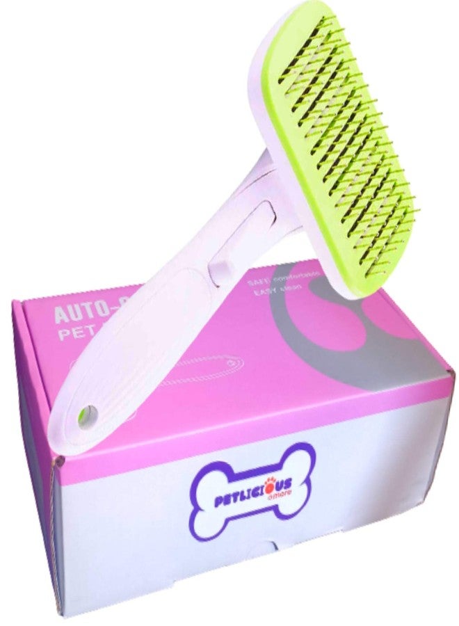 Petlicious & More (White Green) Pet Grooming Brushes Set Self-Cleaning Slicker Brush and Massage Brush for Dogs and Cats Easy to Clean Pet Deshedding Grooming Tools for Long haired to Short haired - Image 1