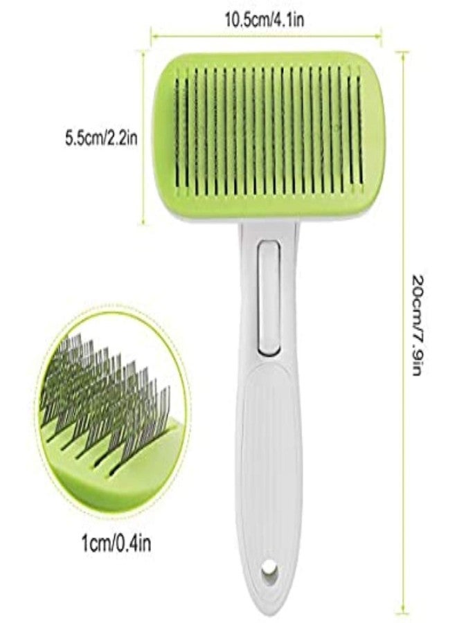 Petlicious & More (White Green) Pet Grooming Brushes Set Self-Cleaning Slicker Brush and Massage Brush for Dogs and Cats Easy to Clean Pet Deshedding Grooming Tools for Long haired to Short haired - Image 2