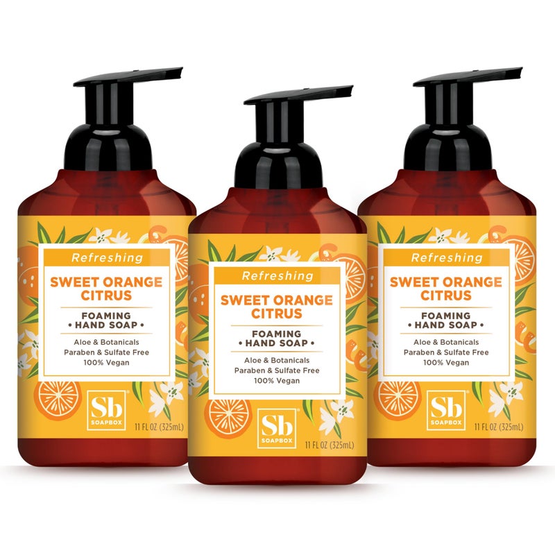 Soapbox Foaming Hand Soap Orange Zest & Fennel, 11oz Pump Bottles, 3 Pack, Cruelty Free, Vegan Moisturizing Foaming Hand Wash for Kitchen & Bathroom - Image 1