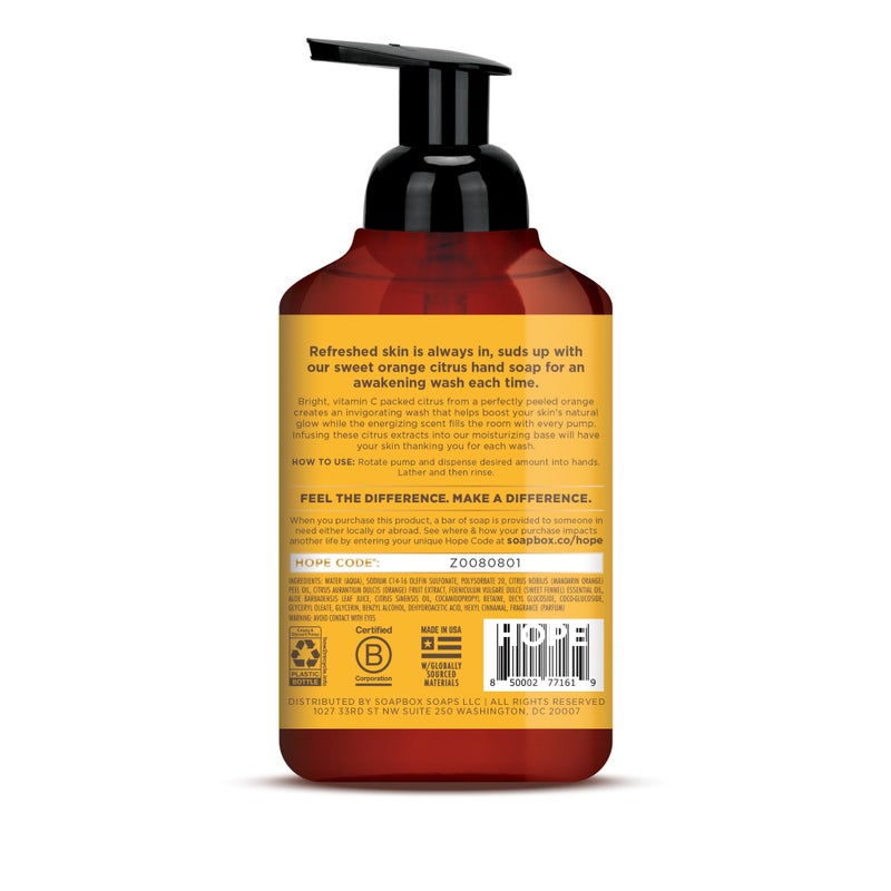 Soapbox Foaming Hand Soap Orange Zest & Fennel, 11oz Pump Bottles, 3 Pack, Cruelty Free, Vegan Moisturizing Foaming Hand Wash for Kitchen & Bathroom - Image 2