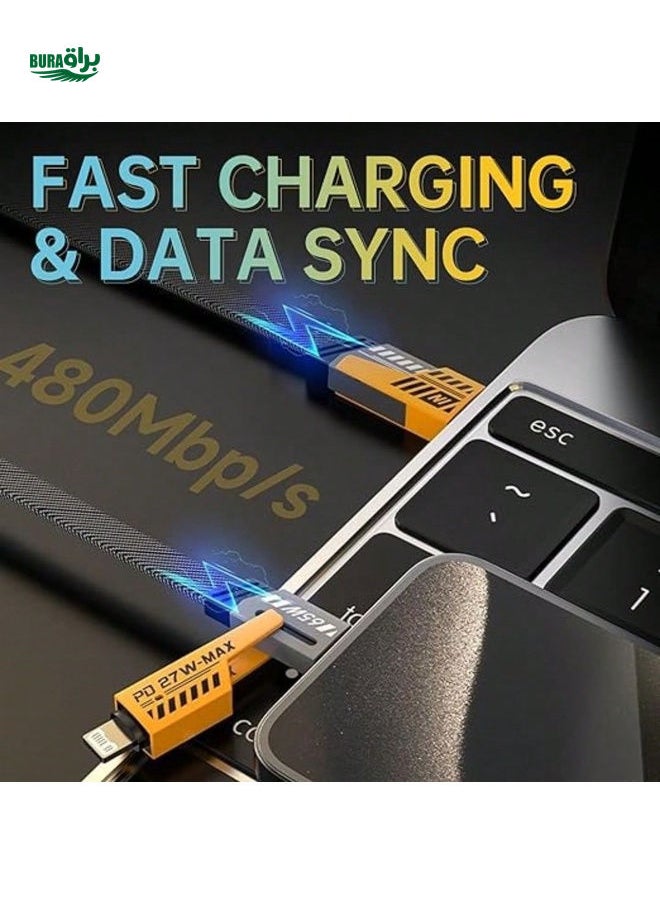 BURAQ - AZOMA 4-In-1 USB-C Cable, 3FT PD 65W Fast Charging Cable And Data Synchronization, Flat Braided Charger Cable With C/USB A-Type, Suitable For Mobile Phones - Image 1