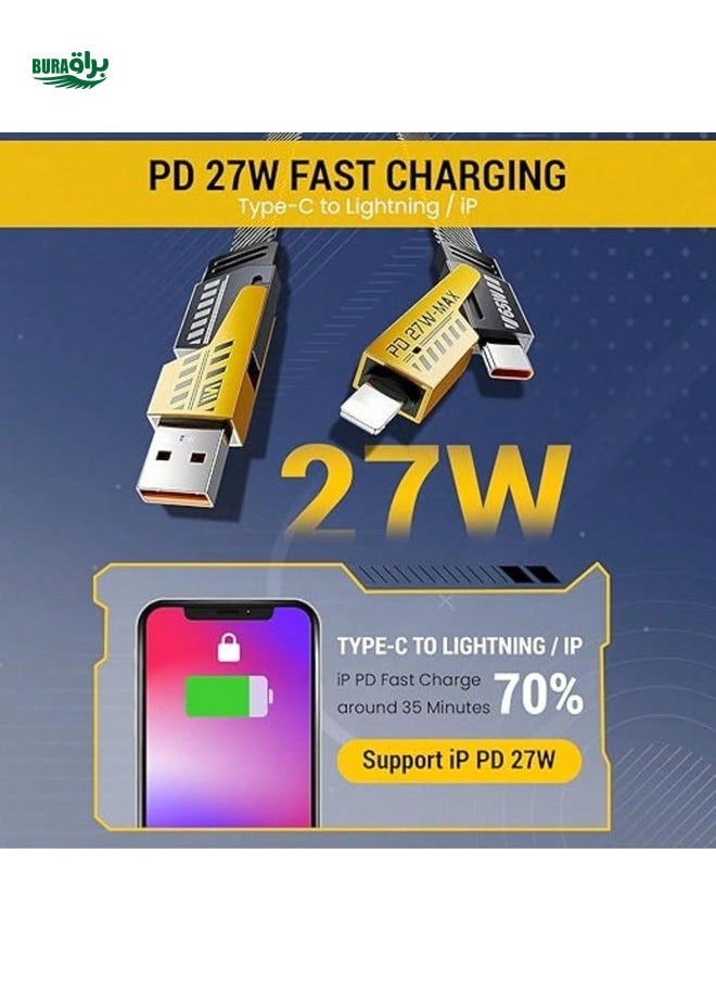 BURAQ - AZOMA 4-In-1 USB-C Cable, 3FT PD 65W Fast Charging Cable And Data Synchronization, Flat Braided Charger Cable With C/USB A-Type, Suitable For Mobile Phones - Image 1
