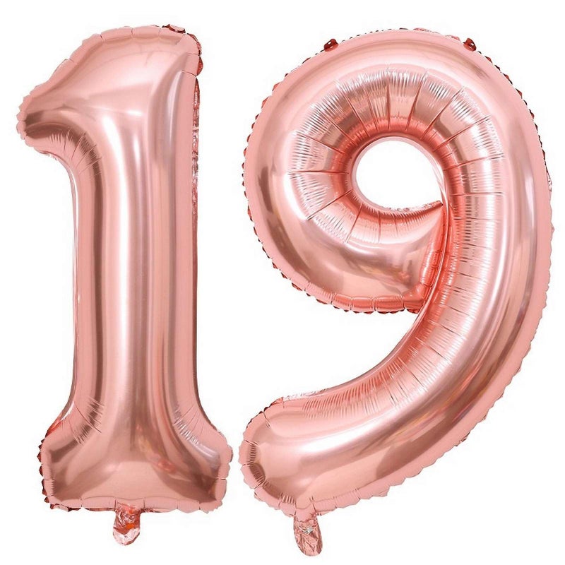 Lovoir Rose Gold 19 Number Balloons 40 Inch Giant Number 19 Balloons Foil Mylar Helium Rose Gold Number Balloons for 19th Birthday Party Supplies Anniversary Event Celebration Decorations - Image 3