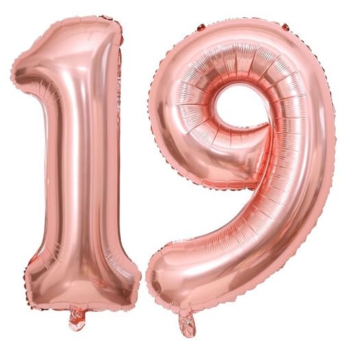 Lovoir Rose Gold 19 Number Balloons 40 Inch Giant Number 19 Balloons Foil Mylar Helium Rose Gold Number Balloons for 19th Birthday Party Supplies Anniversary Event Celebration Decorations - Image 1