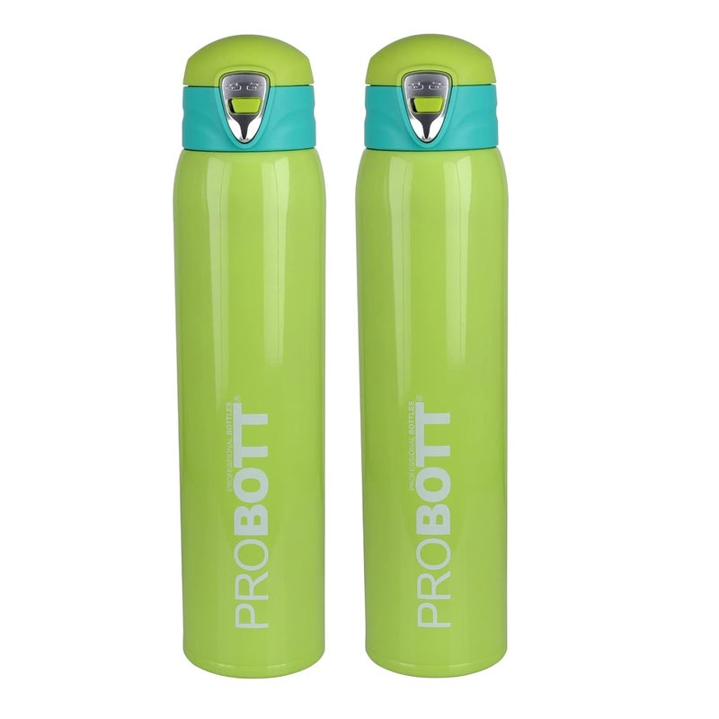 PROBOTT Thermosteel Vacuum Flask Hot & Cold Sports Bottle Each 750ml -Green (Pack of 2) - Image 1