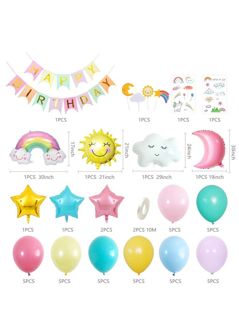 KASTWAVE - Happy Birthday Decorations Banner, Sun Moon Clouds Rainbow Sky Star Foil Balloon Birthday Party Supply - Image 1