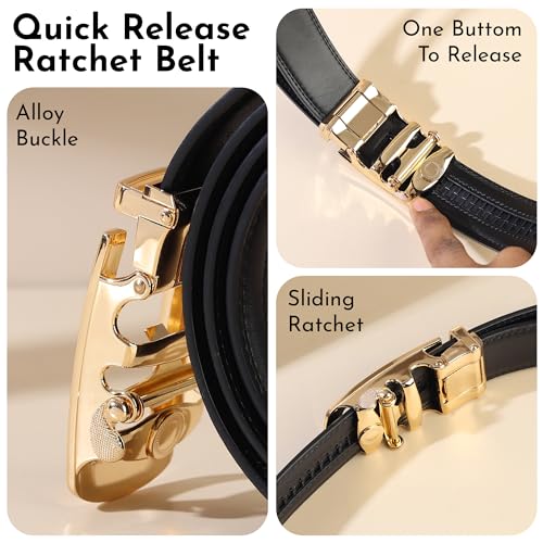Highlark Auto Lock Belt for Men | Leather Ratchet Belt with Automatic Buckle | Adjustable Fit | Formal & Casual Wear - Image 2