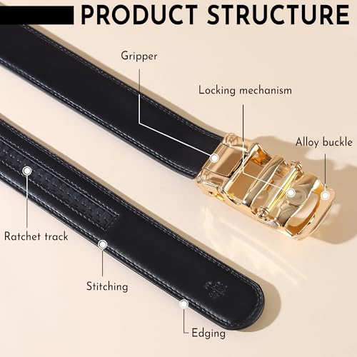 Highlark Auto Lock Belt for Men | Leather Ratchet Belt with Automatic Buckle | Adjustable Fit | Formal & Casual Wear - Image 3
