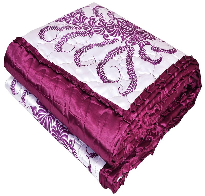 AUROSTYLE 210 GSM Pure Satin Fabric Machine Stitching Jaipuri Traditional Floral Print Jaipuri RajaiQuilt - Image 1