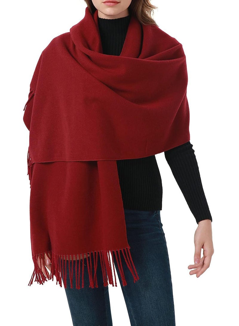 SYOSI Women's Wool Scarf, Cashmere Feel Shawl Warm Winter Pashmina Wrap, Two-Color Large Long Blanket Scarves Soft Thick Shawls for Outdoor, Wedding, Traver (Red Grey) - Image 2