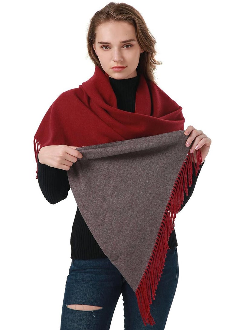 SYOSI Women's Wool Scarf, Cashmere Feel Shawl Warm Winter Pashmina Wrap, Two-Color Large Long Blanket Scarves Soft Thick Shawls for Outdoor, Wedding, Traver (Red Grey) - Image 3