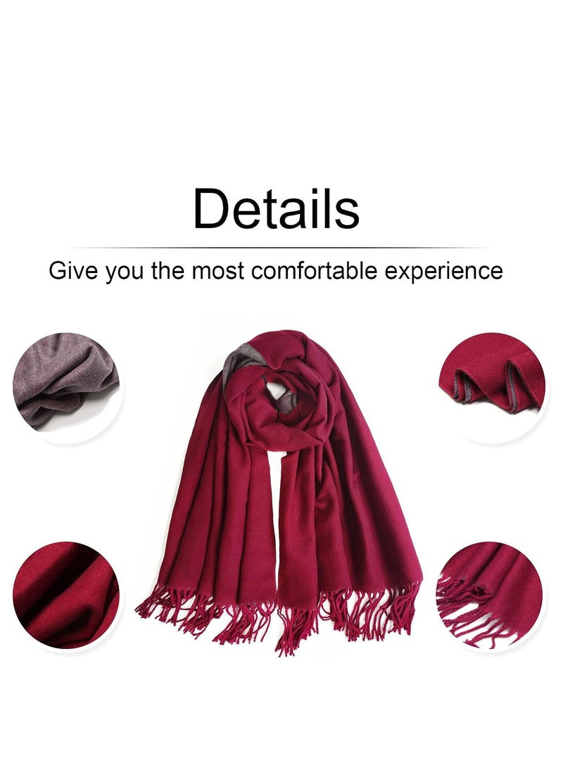 SYOSI Women's Wool Scarf, Cashmere Feel Shawl Warm Winter Pashmina Wrap, Two-Color Large Long Blanket Scarves Soft Thick Shawls for Outdoor, Wedding, Traver (Red Grey) - Image 4