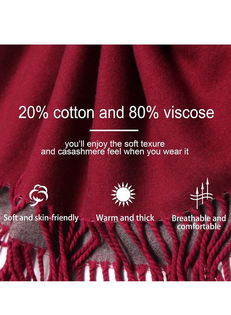 SYOSI Women's Wool Scarf, Cashmere Feel Shawl Warm Winter Pashmina Wrap, Two-Color Large Long Blanket Scarves Soft Thick Shawls for Outdoor, Wedding, Traver (Red Grey) - Image 5