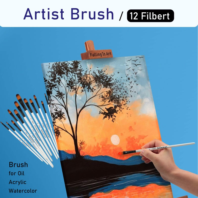 Falling in Art Paint Brushes Set, 12 PCS Nylon Professional Filbert Paint Brushes for Watercolor, Oil Painting, Acrylic, Face Body Nail Art, Crafts, Rock Painting - Image 5