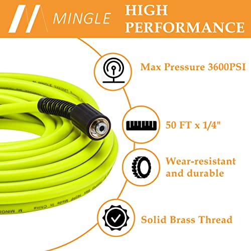 M MINGLE Pressure Washer Hose 50 FT x 1/4" - Replacement Power Wash Hose with M22 14mm Stainless Steel Quick Connect Power Washer Adapter Sets - 3600PSI - Image 2