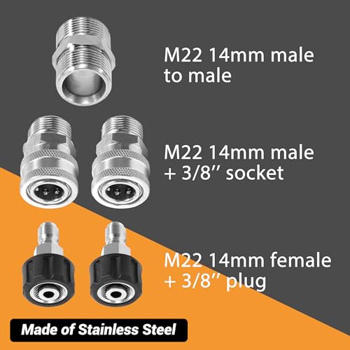 M MINGLE Pressure Washer Hose 50 FT x 1/4" - Replacement Power Wash Hose with M22 14mm Stainless Steel Quick Connect Power Washer Adapter Sets - 3600PSI - Image 3