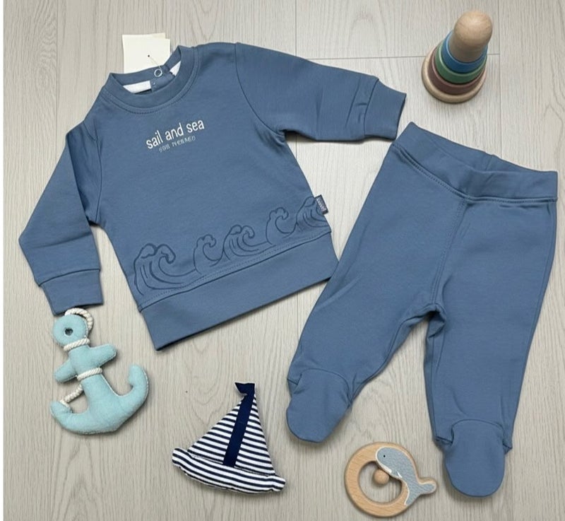 Junior Baby Sweatshirt and Footed Trousers Set, Blue, Sail and Sea code 2024