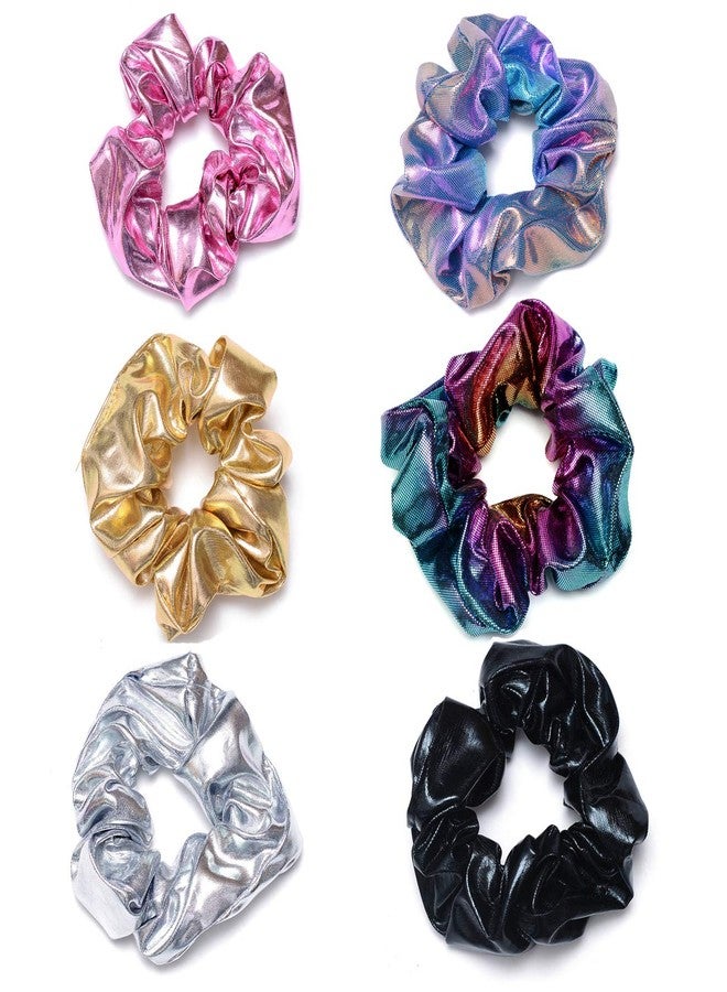ACCGLORY Shiny Scrunchies Metallic Tone Hair Bands Elastic Hair Ties Set Glitter Ponytail Holder Soft Scrunchy for Women(6 Pack Hair Scrunchies) - Image 1