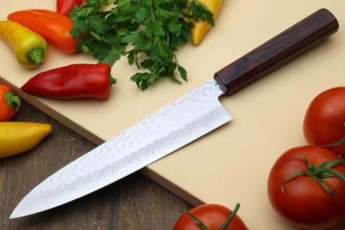 Yoshihiro VG10 46 Layers Hammered Damascus Gyuto Japanese Chefs Knife (Octagonal Shitan Rosewood Handle) (8.25" (210mm)) - Image 3