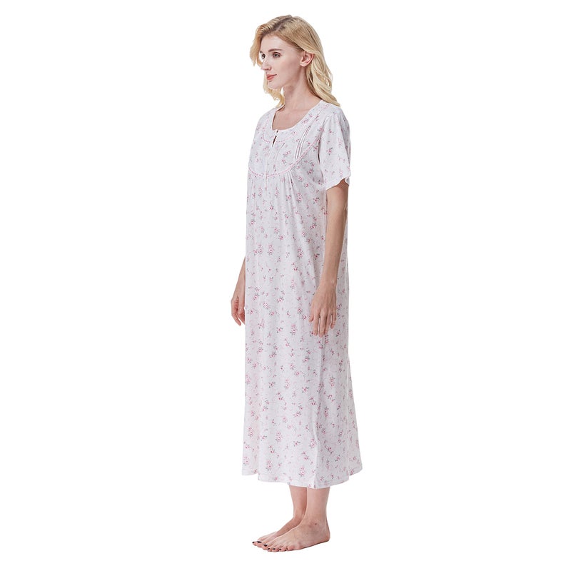 Keyocean Women‘s Nightgowns, Soft Cotton Comfy Lightweight Short Sleeve Ladies Sleepwear, Pink Floral, XX-Large (XXL) - Image 5
