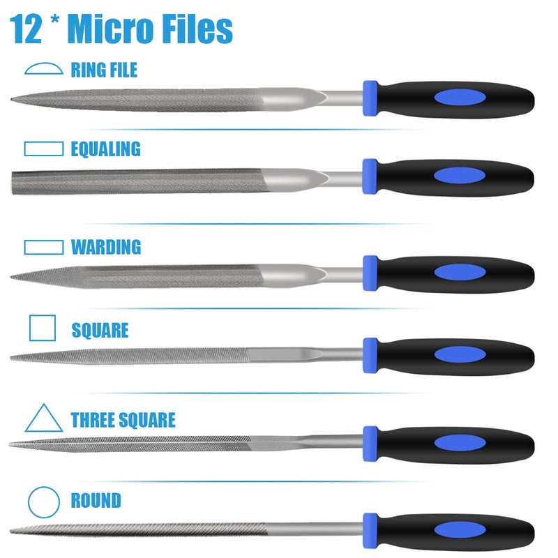 Preciva 18PCS File Set, 18 in1 High Carbon Steel Multipurpose File Set Includes 4PCS Flat/Triangle/Half-Round/Round Large File and 12PCS Needle File and ONE Scrath Brush and ONE Portable Bag - Image 4