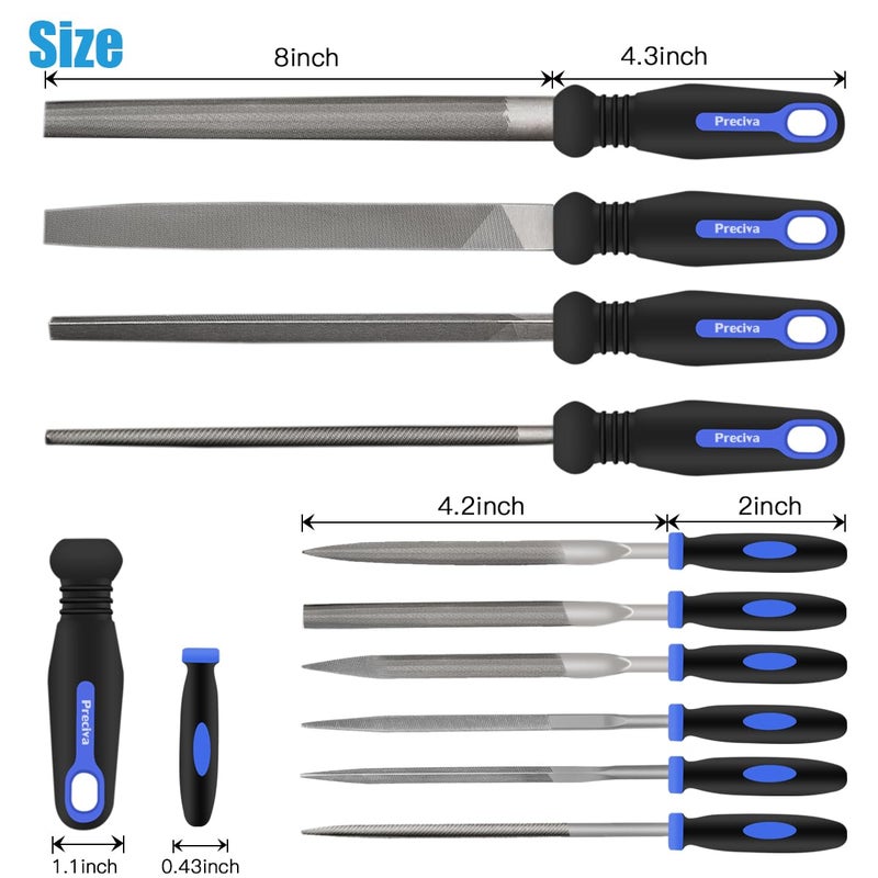 Preciva 18PCS File Set, 18 in1 High Carbon Steel Multipurpose File Set Includes 4PCS Flat/Triangle/Half-Round/Round Large File and 12PCS Needle File and ONE Scrath Brush and ONE Portable Bag - Image 5