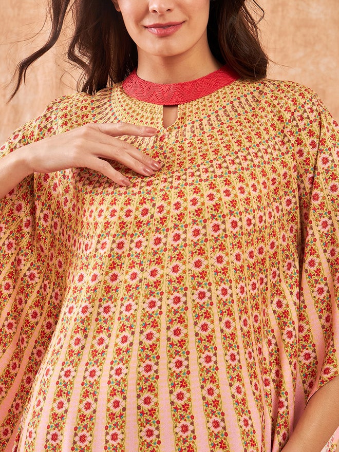 The Kaftan Company Pink Floral Print Kaftan Nightdress with 3/4 Sleeve - Image 5